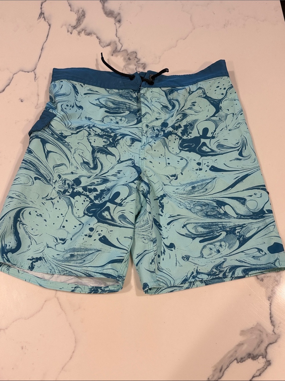 Light Blue Marble Print Swim Trunks size youth Large / 14